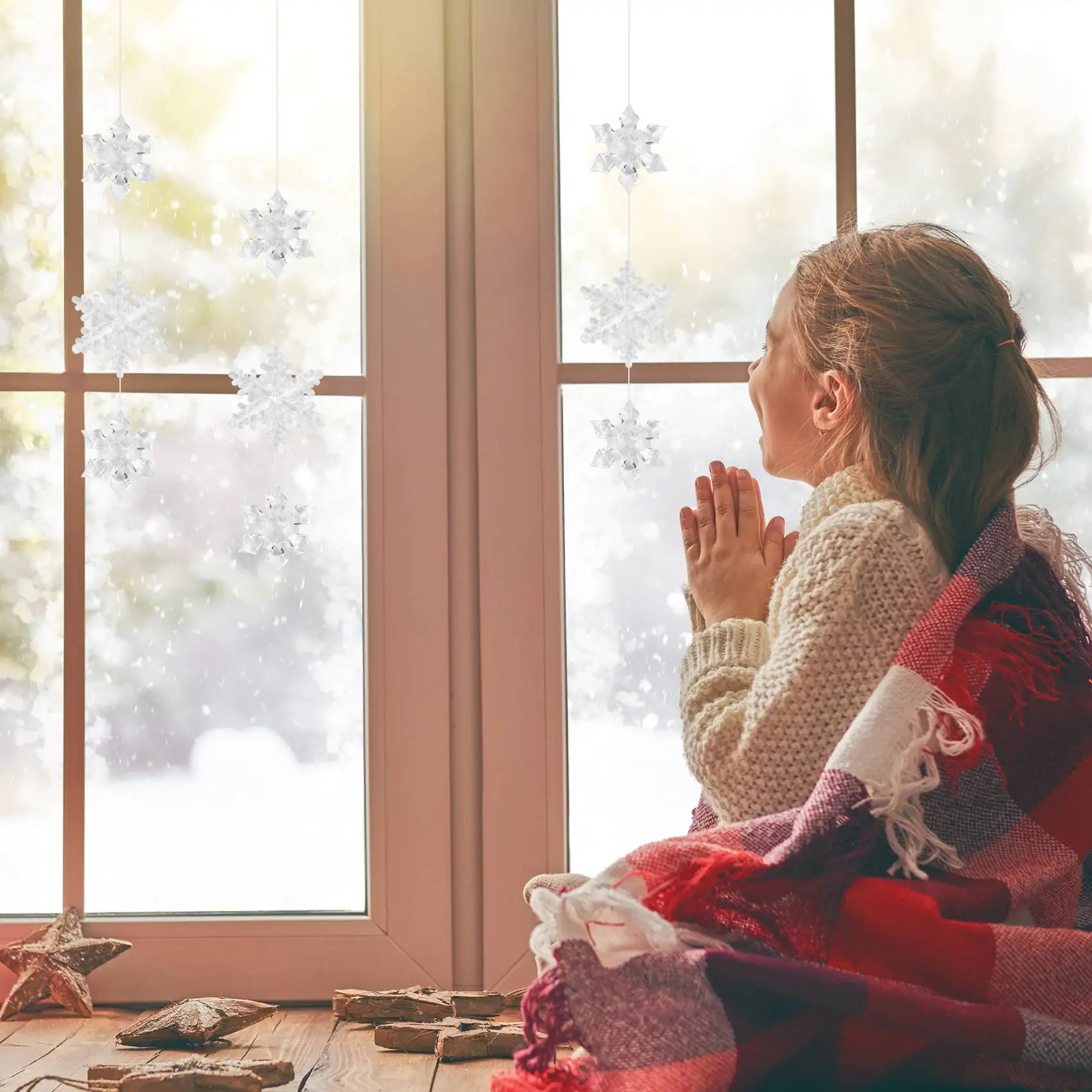 40PC Snowflake Icicle เครื่องประดับคริสต์มาสปีใหม่เครื่องประดับคริสตัลต้นคริสต์มาสโปร่งใสเครื่องประดับร้อน