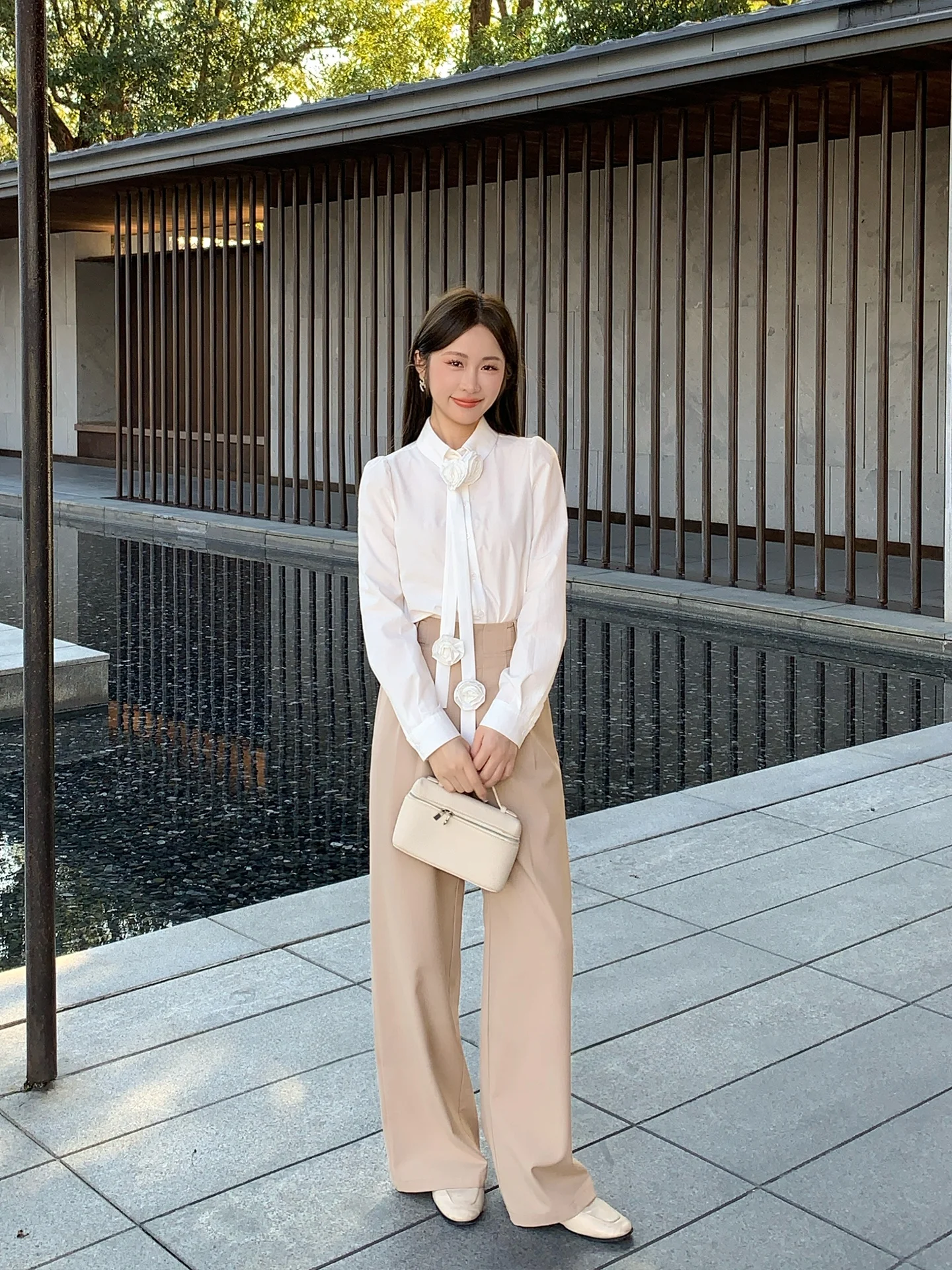 High Waist Wide Leg Suit Pants Women's Khaki Casual Trousers Spring 2026 Platastic Viscose Blend Straight Cut Ladies Pants