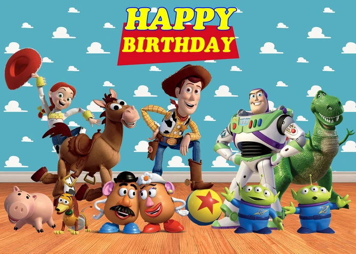 Toy Story Fondali fotografici per bambini Puntelli Decorazione per feste di compleanno per ragazzi Primo compleanno Decorazione per sfondo fotografico per cartoni animati