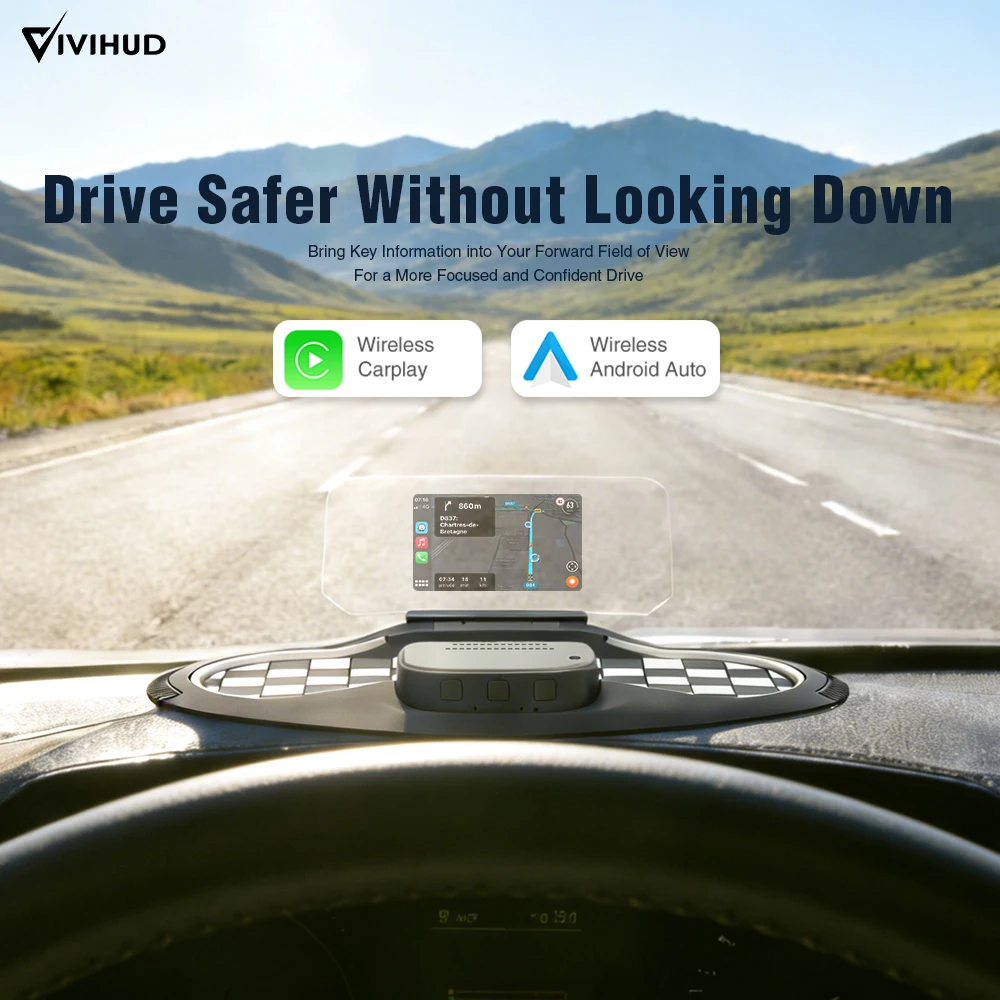 

TLPXAUTO Universal Smart Head Up Display for Cars with Wireless CarPlay Brightness Adjustment Navigation and Music Playback