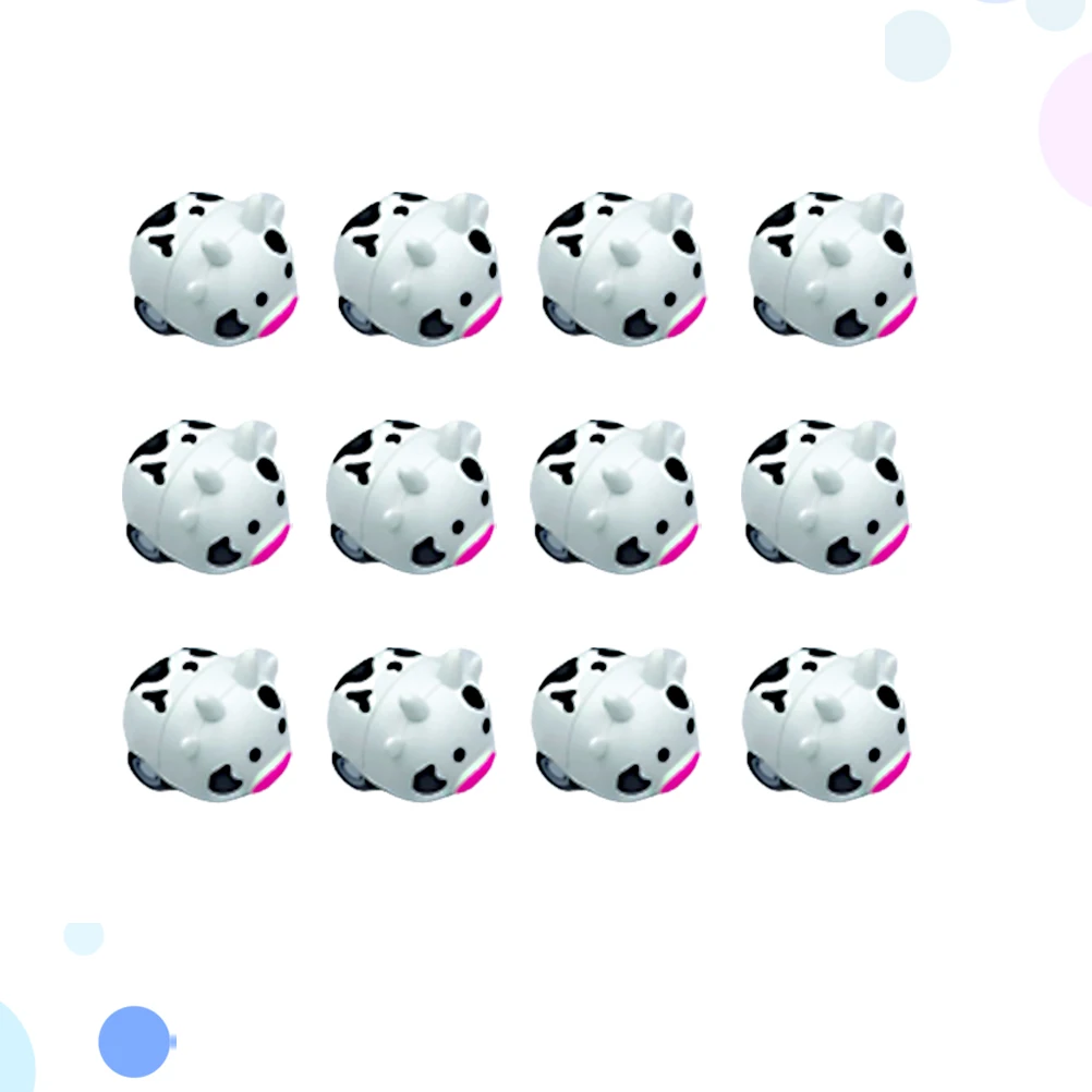 12pcs 만화 암소 모양의 관성 풀백 자동차 어린이를위한 플라스틱 미니 차량 동물 밝은 색상 손 눈