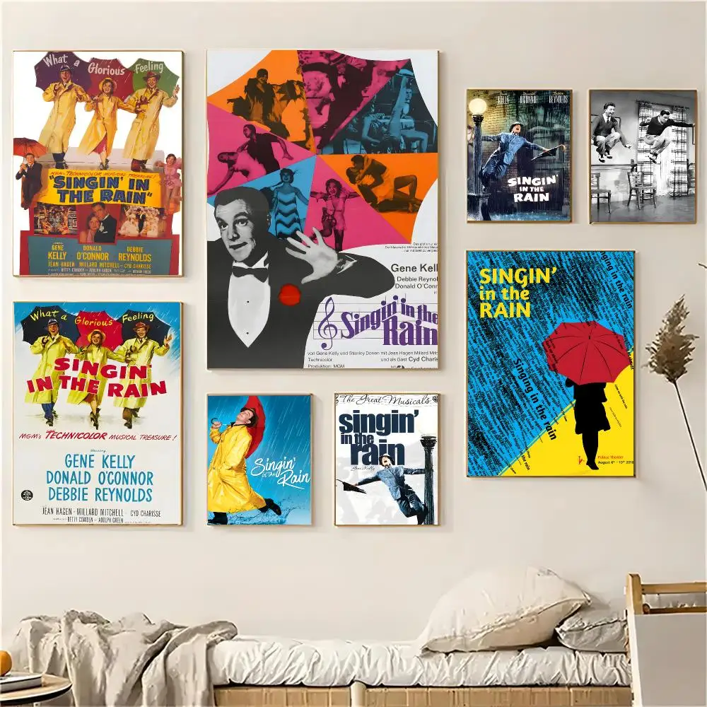 Movie S-singin In The Rain Poster Self-adhesive Decal Living Room Bedroom Party Bar Decor Moisture-proof Fade-resistant