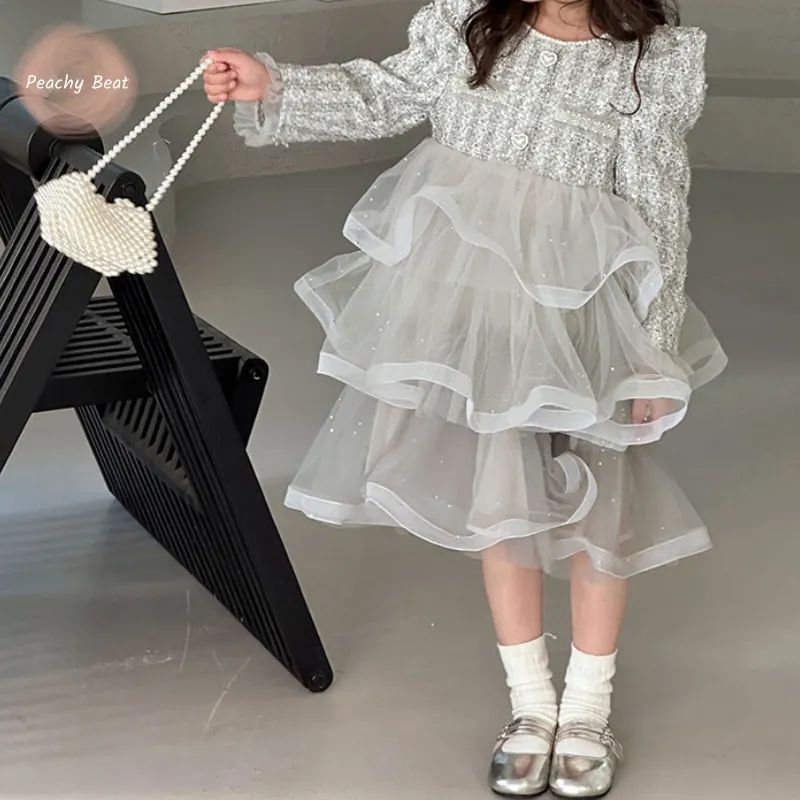 Baby Girl Princess Pearl Tutu Dress Infant Toddler Child Patchwork Vintage Vestido Party Birthday Ball Gown Baby Clothes 2-12Y