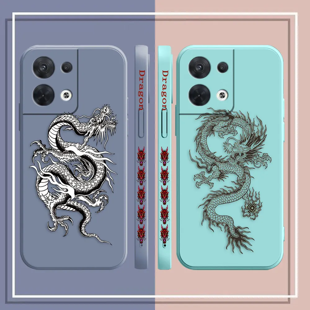 Chinese Dragon Pen Drawing Phone Case For OPPO RENO 10 8 8T 7 6 5 4 3 4G 5G PRO PLUS Colour Liquid Silicone Case Funda Shell