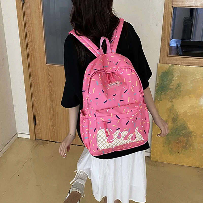 Korean Cute Oxford Cloth Backpack,stylish Ice Cream Print Schoolbag,large-capacity Student Backpack,lightweight Travel Backpack