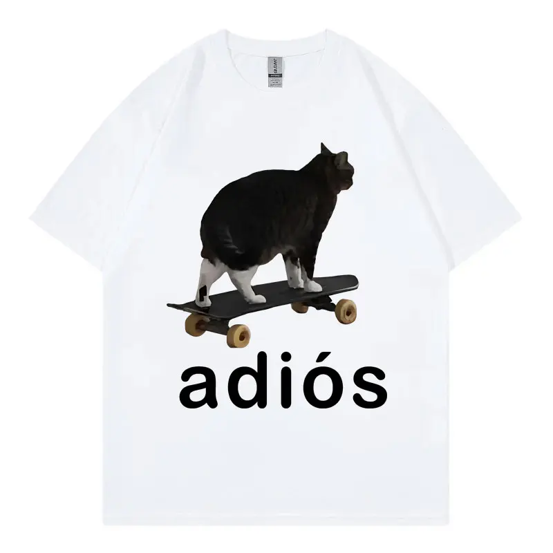 

Adios Funny Cat Meme Graphic T Shirts High Street Fashion Trend Short Sleeve T-shirts Men's Women Casual Comfort Cotton T-shirt