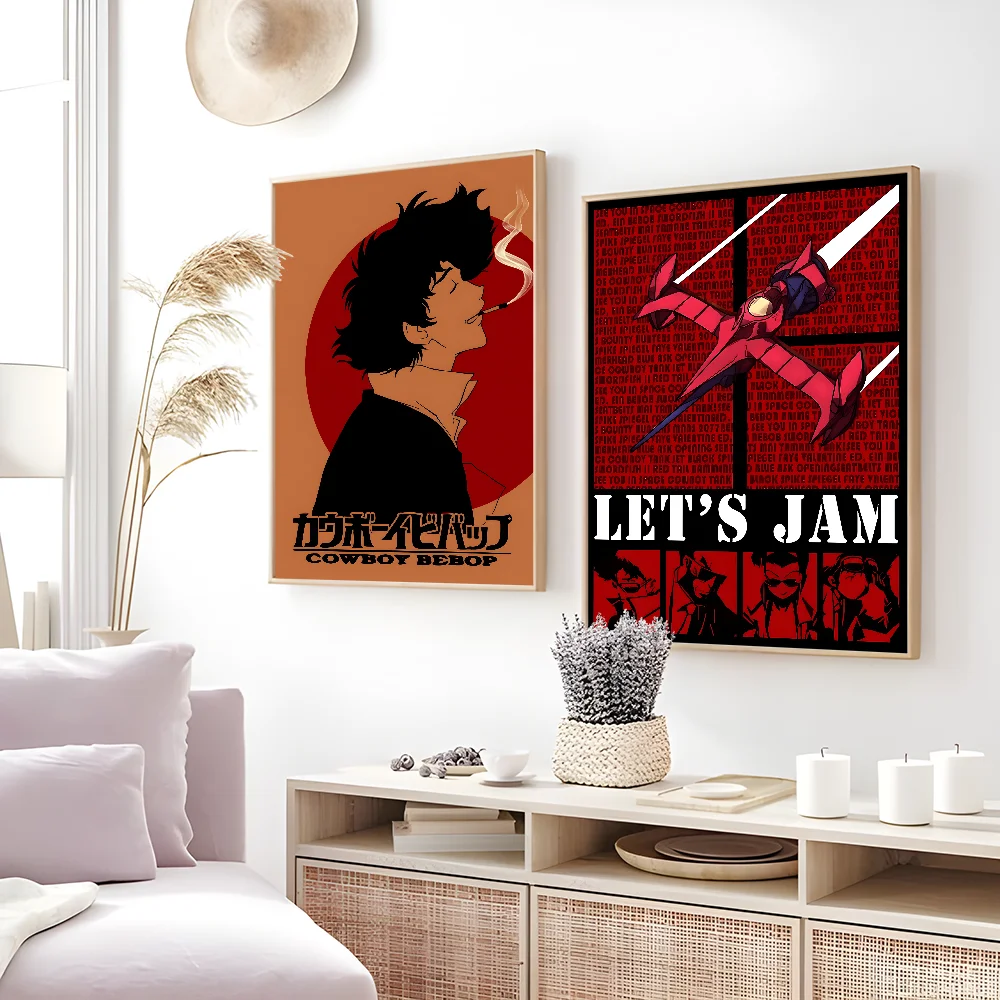 C-Cowboy B-Bebop Anime Retro Plakat Przyklejony Wall Art Drukowanie Wodoodporny Dom Salon Sypialnia Bar Estetyczny Wystrój