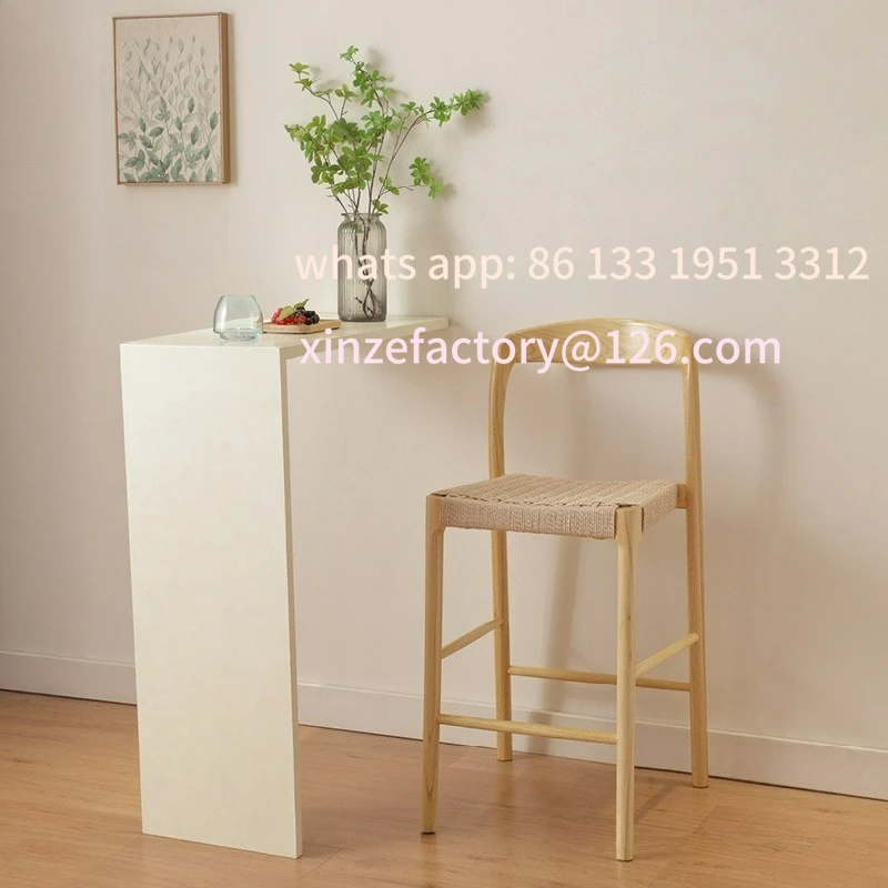 Customizable Solid Wood Household Island Chair White Wax Wabi Sabi Wind Rope Knitted Dining Chair
