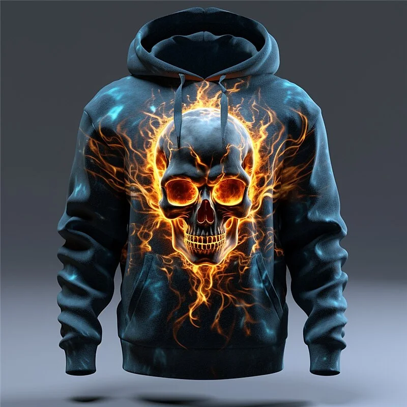 

2025 New Hoodie 3d Skull Vintage Printed Pullovers Men's Hooded Sweatshirt Oversized Street Hip Hop Male Clothing Kids Hoodies