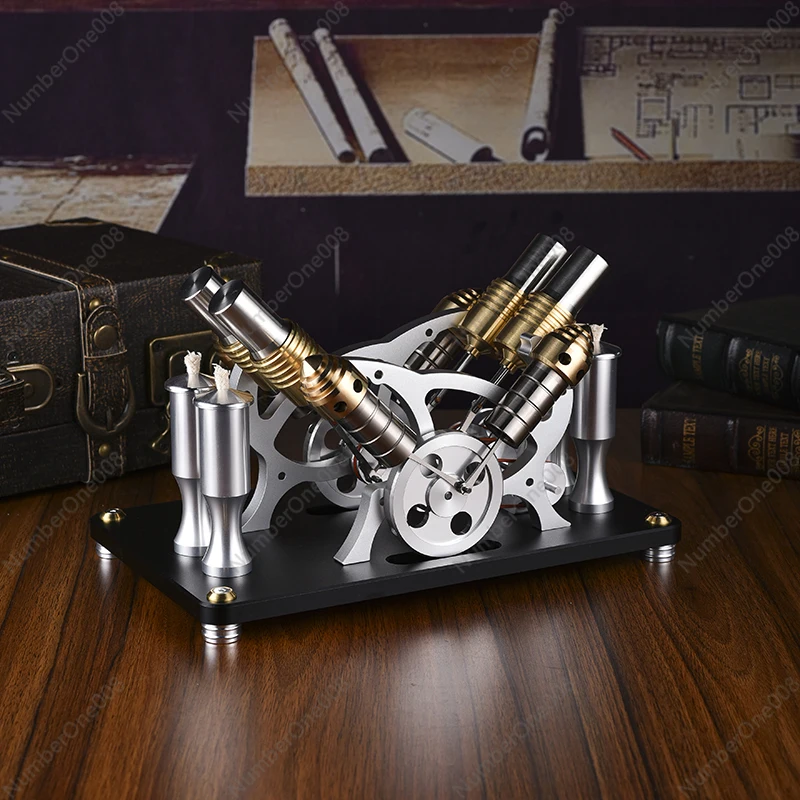 Precision high-end manufacturing All-metal can start V4 twin-cylinder four-cylinder Stirling engine Generator set Antique engine