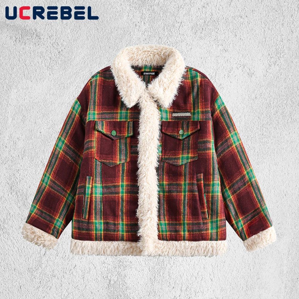 

Стеганая куртка в контрастную клетку, мужская плюшевая стеганая куртка в стиле ретро, уличная зимняя стеганая куртка с длинными рукавами и лацканами, мужская