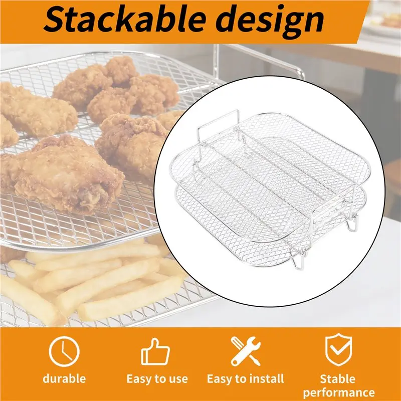 Removable 2-Layers Air Fryer Grilling Rack Air Fryer Stainless Steel Grilling Rack For 4.2-5.8QT Air Fryer Kitchen Oven Steamer