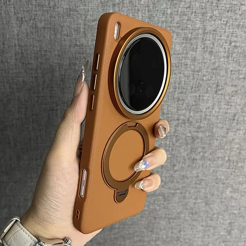 

Чехол для Vivo X200 Ultra, магнитный держатель MagSafe, кронштейн, роскошная кожаная задняя крышка для телефона, противоударный бампер