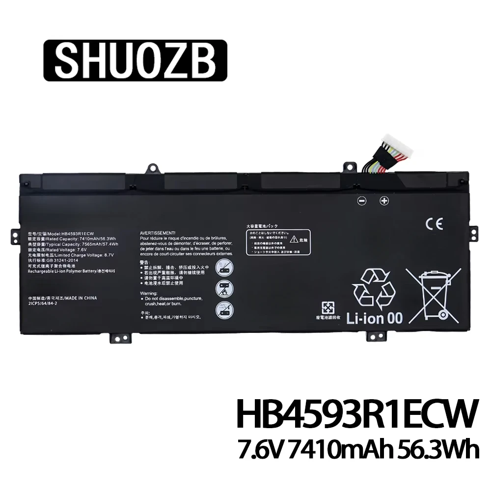 

SHUOZB HB4593R1ECW Laptop Battery For HUAWEI Magicbook 14" X Pro KPL-W00 KLV-W29C MACH-W19C KLVL-WFE9 KLVC-WAH9L 7.6V 56.3Wh