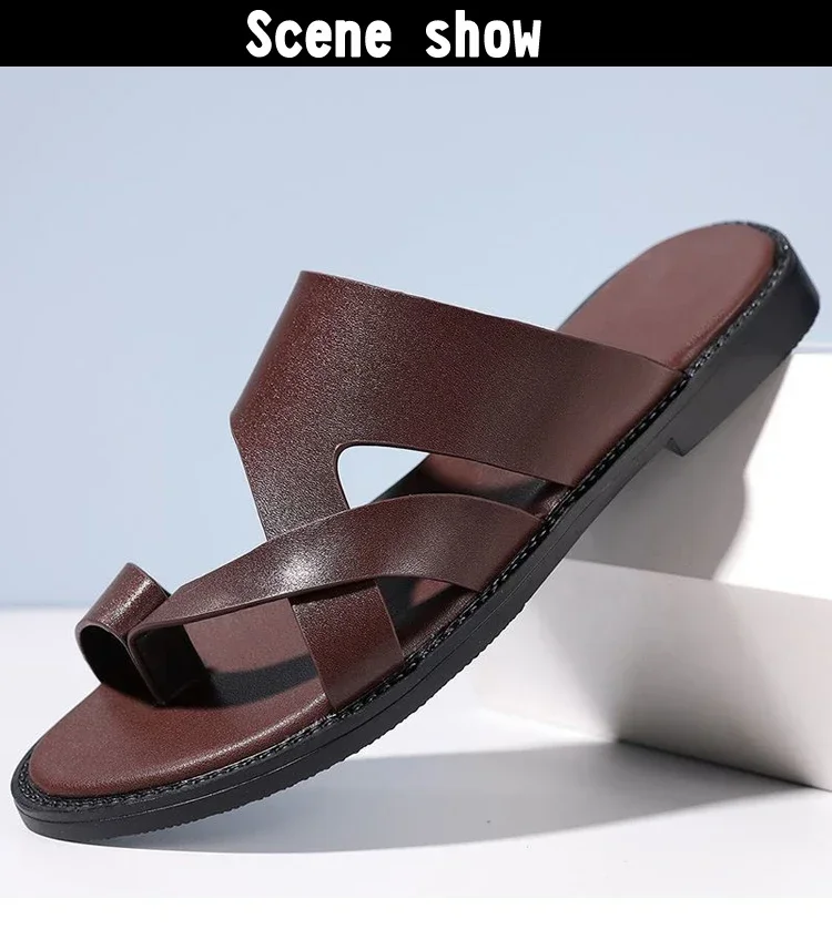 Trendige Herren-Sandalen mit Kreuzriemen, glatt, rutschfest, strapazierfähig, für Sommer, Outdoor, Business, Casual, Slip-On-Hausschuhe-HX25333 – Detail 10