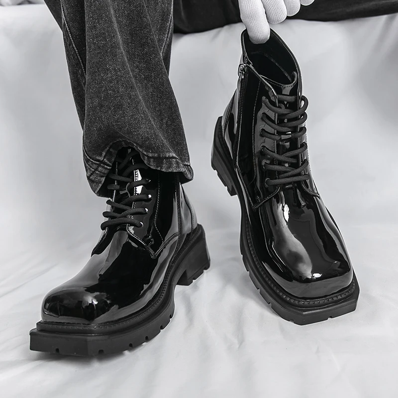 Men's autumn and winter boots Retro fashion designer style Party daily work Black thick soled shoes New Minimalist versatile
