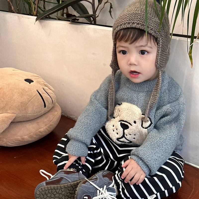 Cute Baby Autumn and Winter Korean Style Boys and Girls' Western Style Jacquard Thick Knitted Shirt Sweater