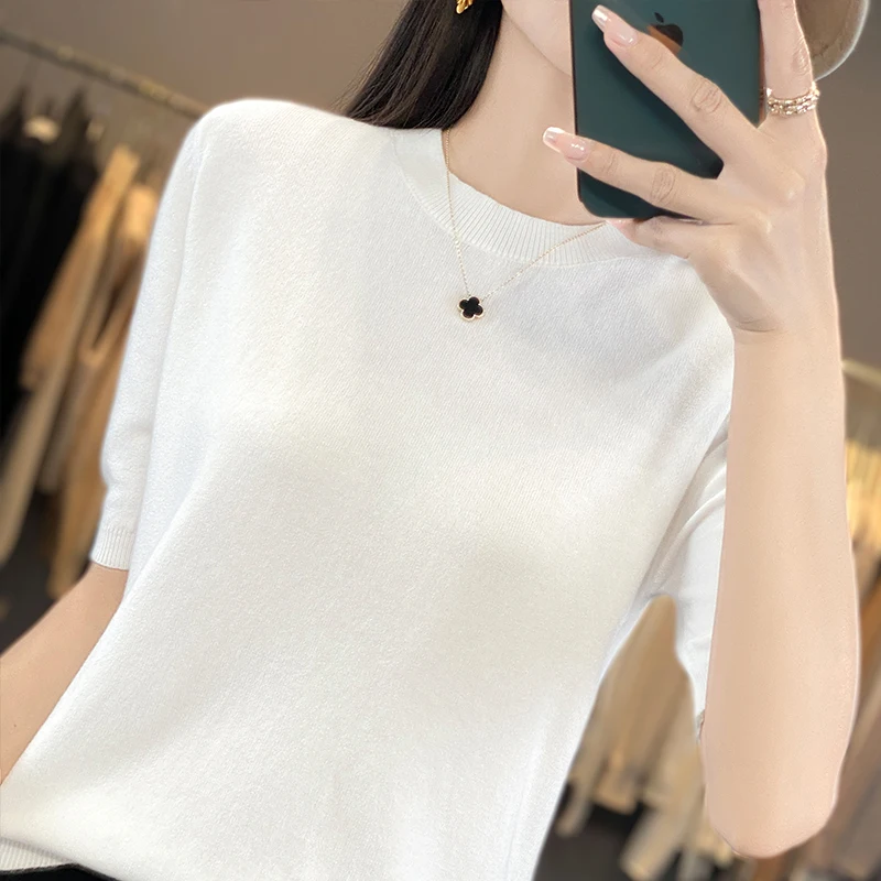 2024 Classic style Hot sales of Cashmere wool blend Sweater round collar Short sleeve knitted Multicolor Soft and warm Pullover