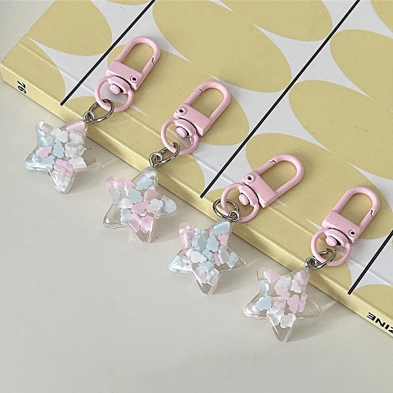 1Pcs Cute Transparent Design Sense Stars Keychain Pendant Keyring For Girls Backpack Headphone Case Accessorie Creative Gifts