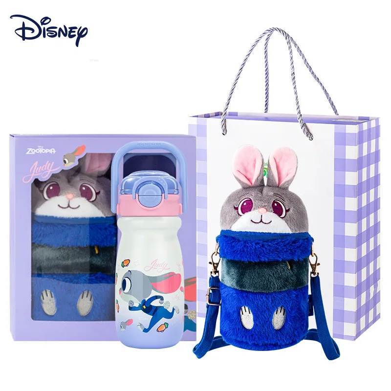 

Вакуумная чашка Disney Zootopia из нержавеющей стали с плюшевой крышкой для чашки, подарочная коробка, набор милых стежков, портативная спортивная бутылка для улицы для детей