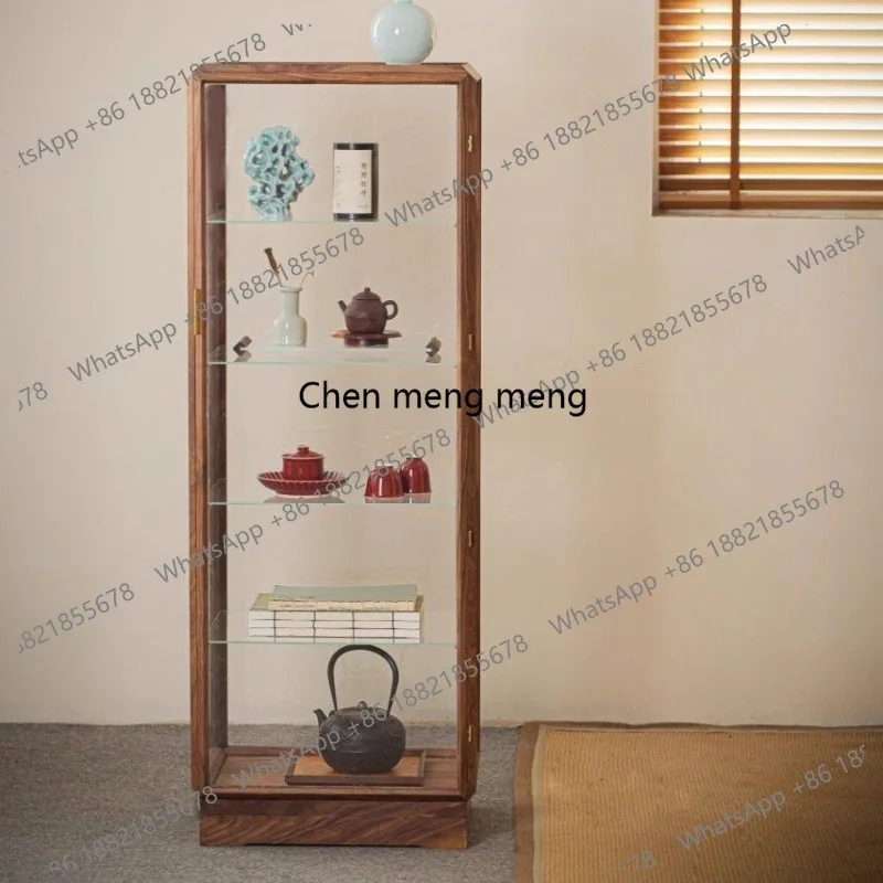 

North American black walnut solid wood display floor standing glass door storage cabinet home decoration display rack