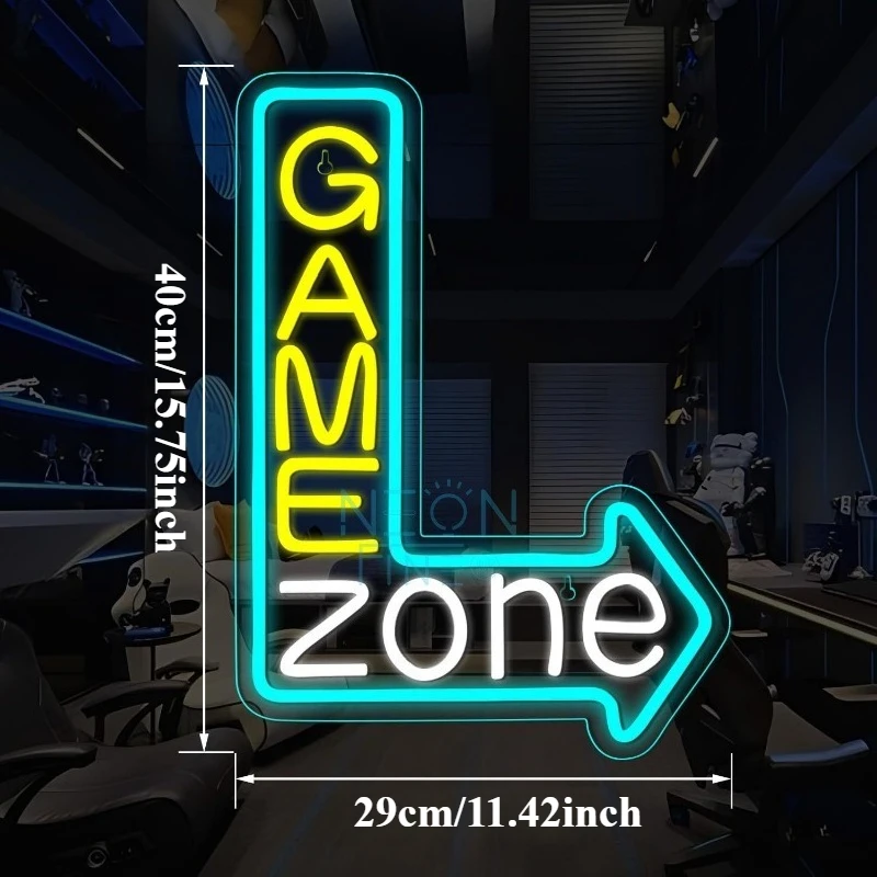 GAME ZONE Arrow Neon Sign USB Powered LED Neon Light Sign Dimmable for Club Party Man Caves Toy Stores Cinema Bedroom Wall Decor