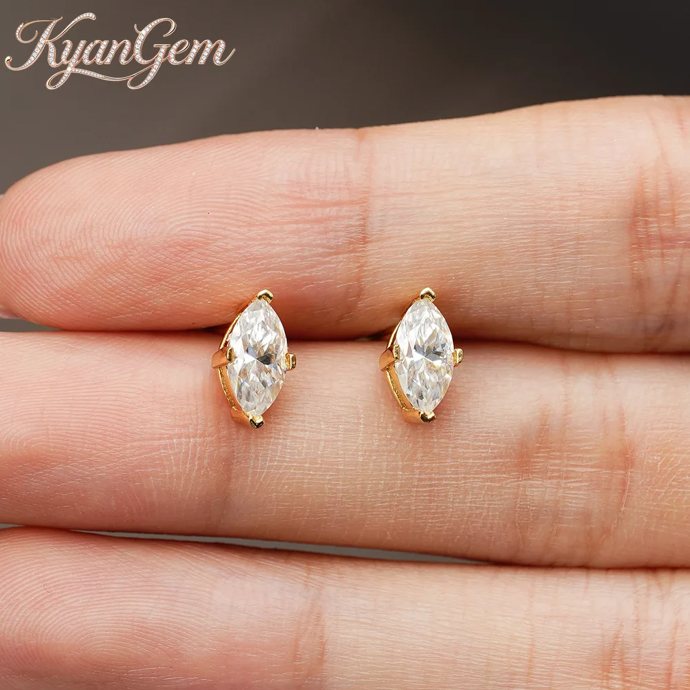 KyanGem Unique Eye-catching Marquetry-Cut Moissanite 0.5ct/1ct Stud Earrings Brightly 18K Gold Ear Stud Charm Fine Jewelry Gift