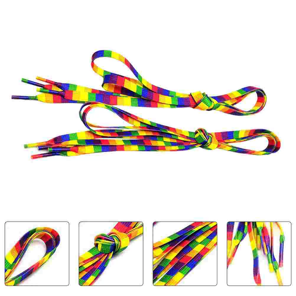 Fashion Boots Lace Shoelaces Rainbow Pattern Lace-up Elastic Sneakers Sports Shoes Round Colorful Ties Gradient Ramp