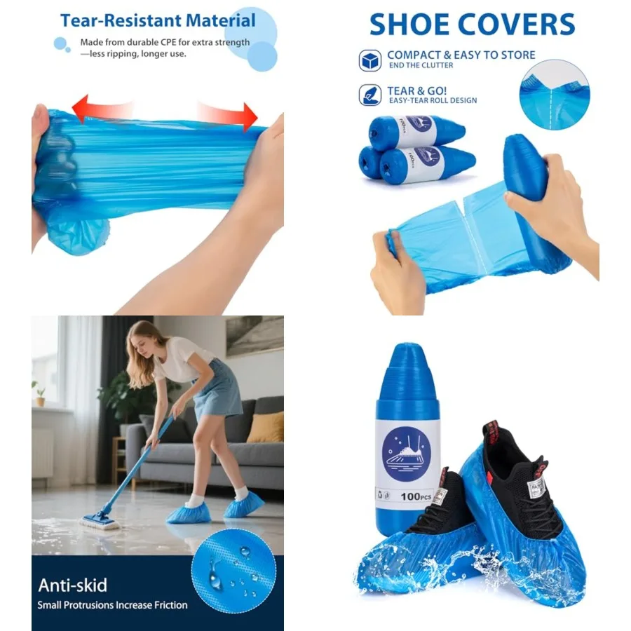 

200 Pack 100Pairs Shoe Covers Disposable Non-Slip, Waterproof CPE Boot Booties on Roll for Easy Storage, Hygienic Feet Covers f