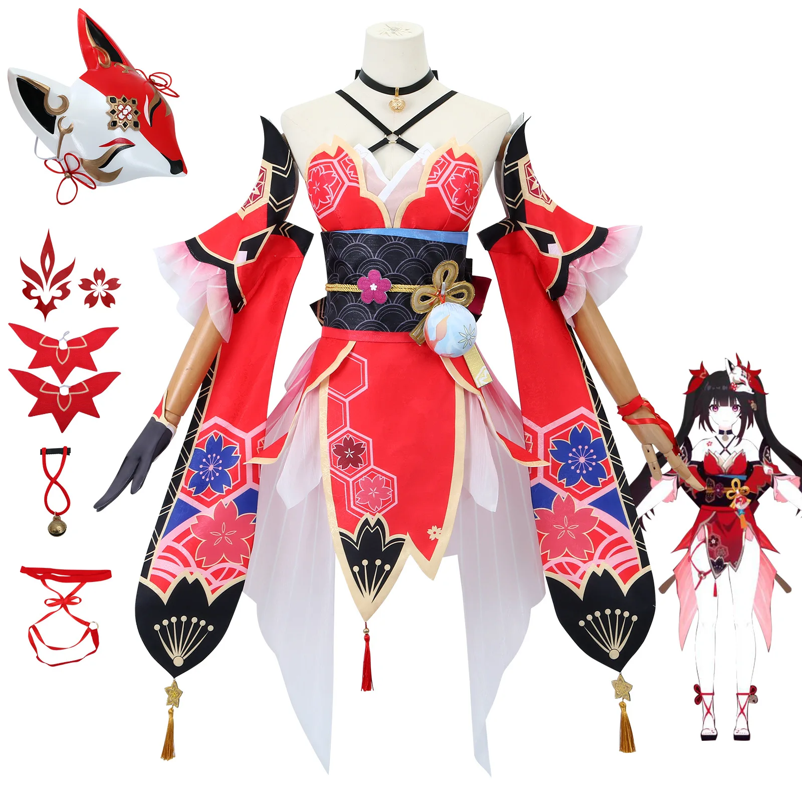 

Dark Patterned Costume for Playing The Character Huohuo From The Game Genshin Star Rail, Featuring A Mask and Cosplay Elements