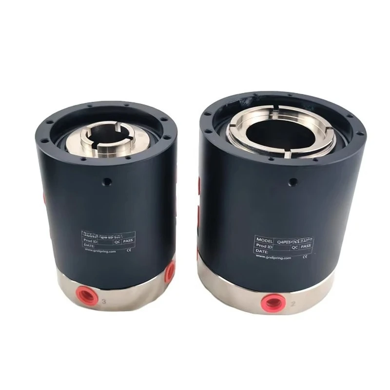 

Pneumatic electric slip ring with 4 inlet and 4 outlet integrated slip ring electrical contacts and contact materials