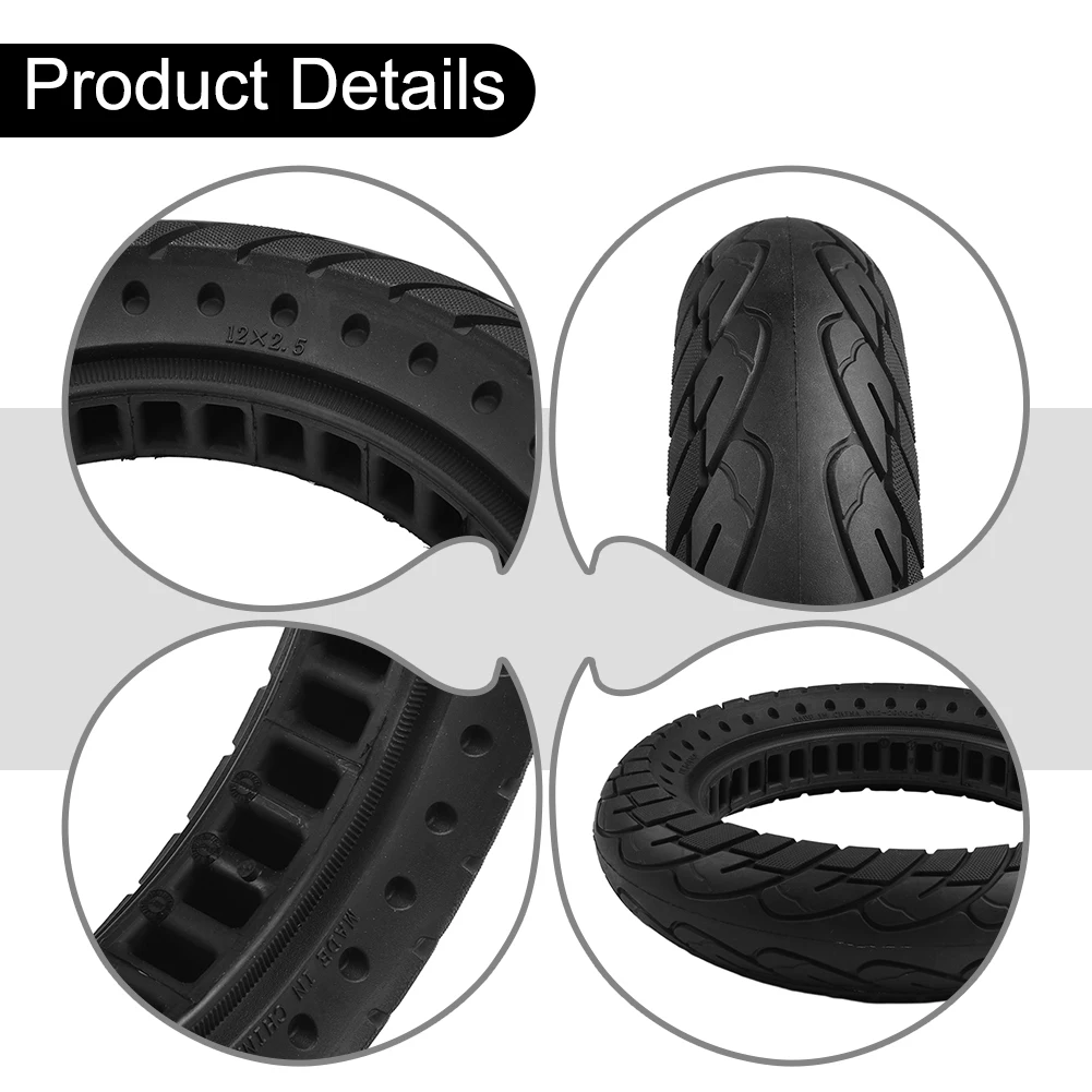 Electric Bicycle Accessory Puncture Resistant 12 Inch Solid Tire Long Lasting No Air Required Wear Resistant Enhanced Grip