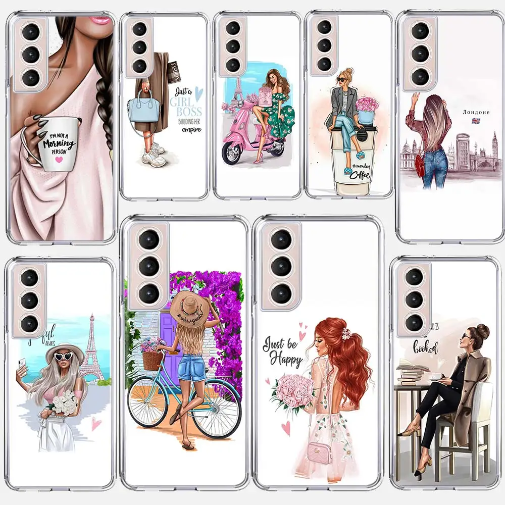 Fashion Girl Boss Coffee Soft Silicone Phone Case For Samsung Galaxy S24 S23 S22 Ultra S21 S20 FE S10 Plus S10E S9 S8 + Cover