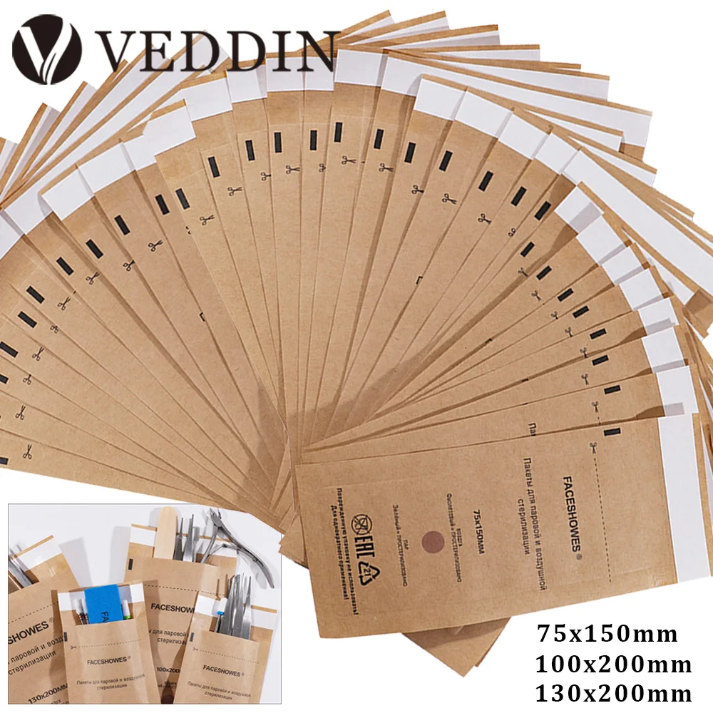 100/50/20pcs Kraft Paper Cleaning Bags Self-Sealing Nail Disinfection Bag Sterilize Pouch Autoclave Dentist Tool Tattoo Supplies