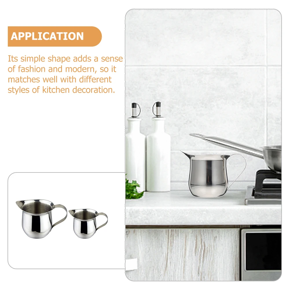 

2pcs Stainless Steel Milk Cup Coffee Pitcher Bar Accessory Frothing Container For Home Kitchen Hotel Use Cream Sugar Storage