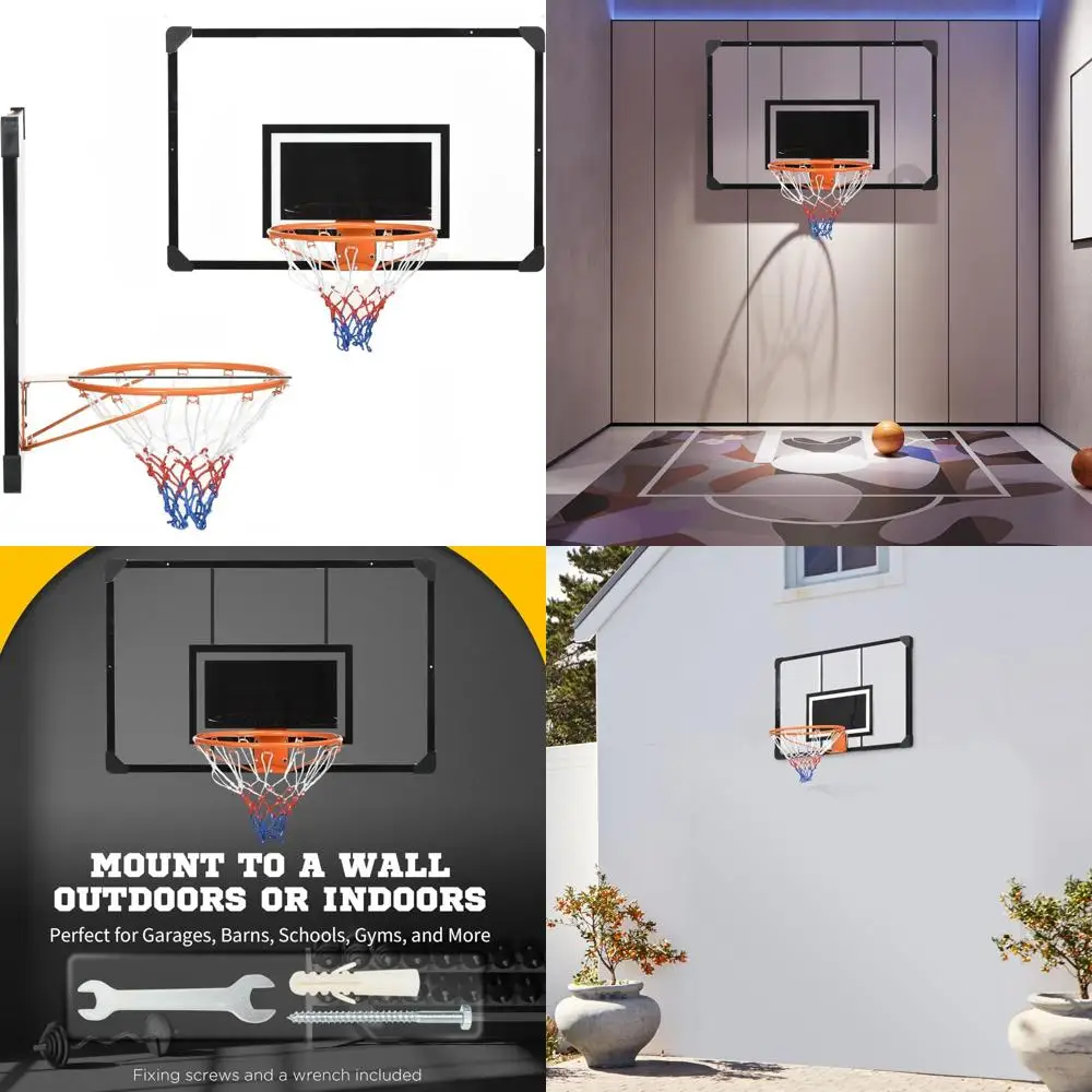 

Indoor/Outdoor Wall-Mounted Basketball Stand with 45"x29" Shatterproof Backboard, Durable Hoop, and All-Weather Net for Year-Rou