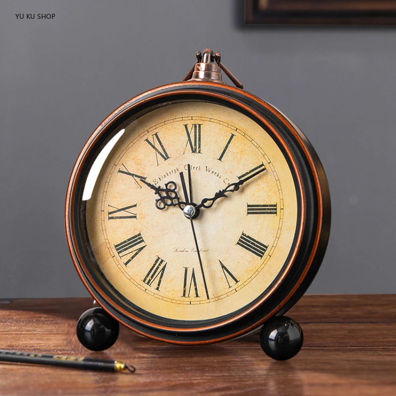 Metal Retro Alarm Clock Silent Desk Clock Table Decoration Living Room for The Elderly Seat Timepiece Alarm Clock Digital Gift