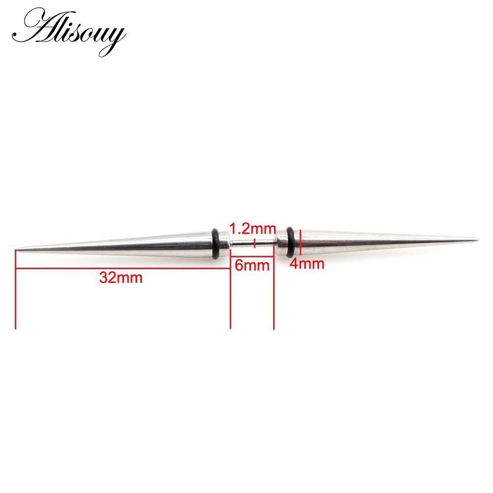 Alisouy 2Pieces Unisex Stud Earrings Hiphop Punk Spike Cone Stainless Steel Dumbbell Barbell Ear For Men Women Piercing Jewelry