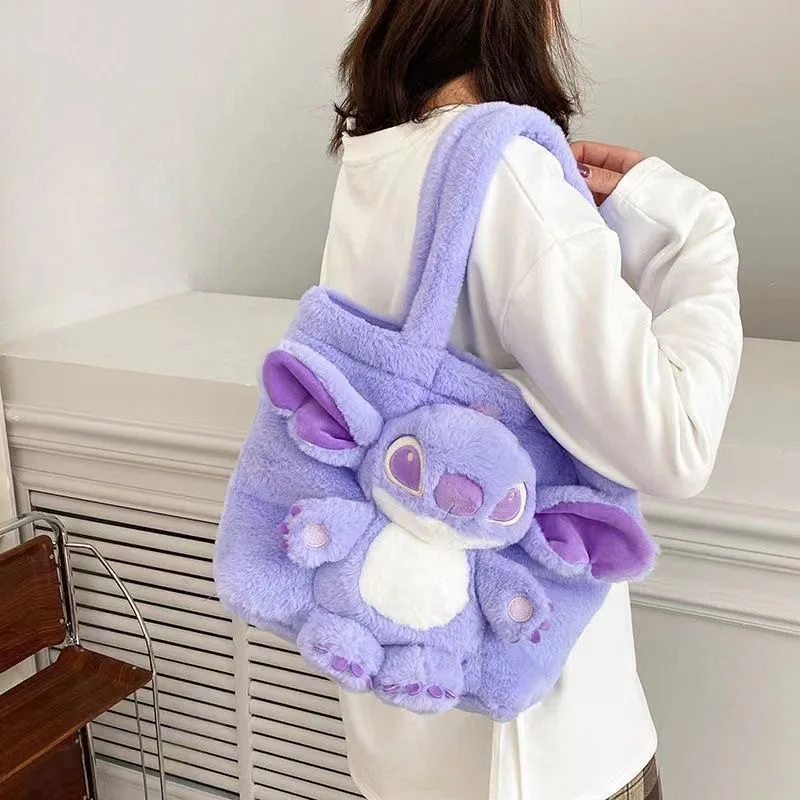 Disney-Stitch Cartoon Anime Plush Toy Bag, Grande Capacidade, Morango Urso, Saco De Armazenamento De Estudante, Maquiagem Bag, Pen Bag, Presente De