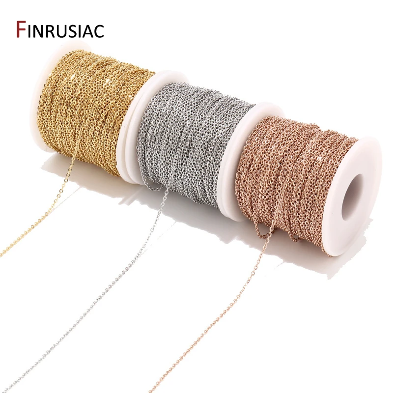 14K Gold Plated Stainless Steel 3mm Cable Link Chains Bulk For Jewelry Making,DIY Bracelets Chain Necklace Making Supplies