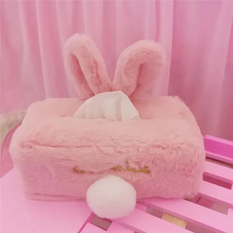 1PC Soft Cute Cute Pink Rabbit Plush Tissue Set Tissue Box Car Tissue Box Car Accessories for Girls