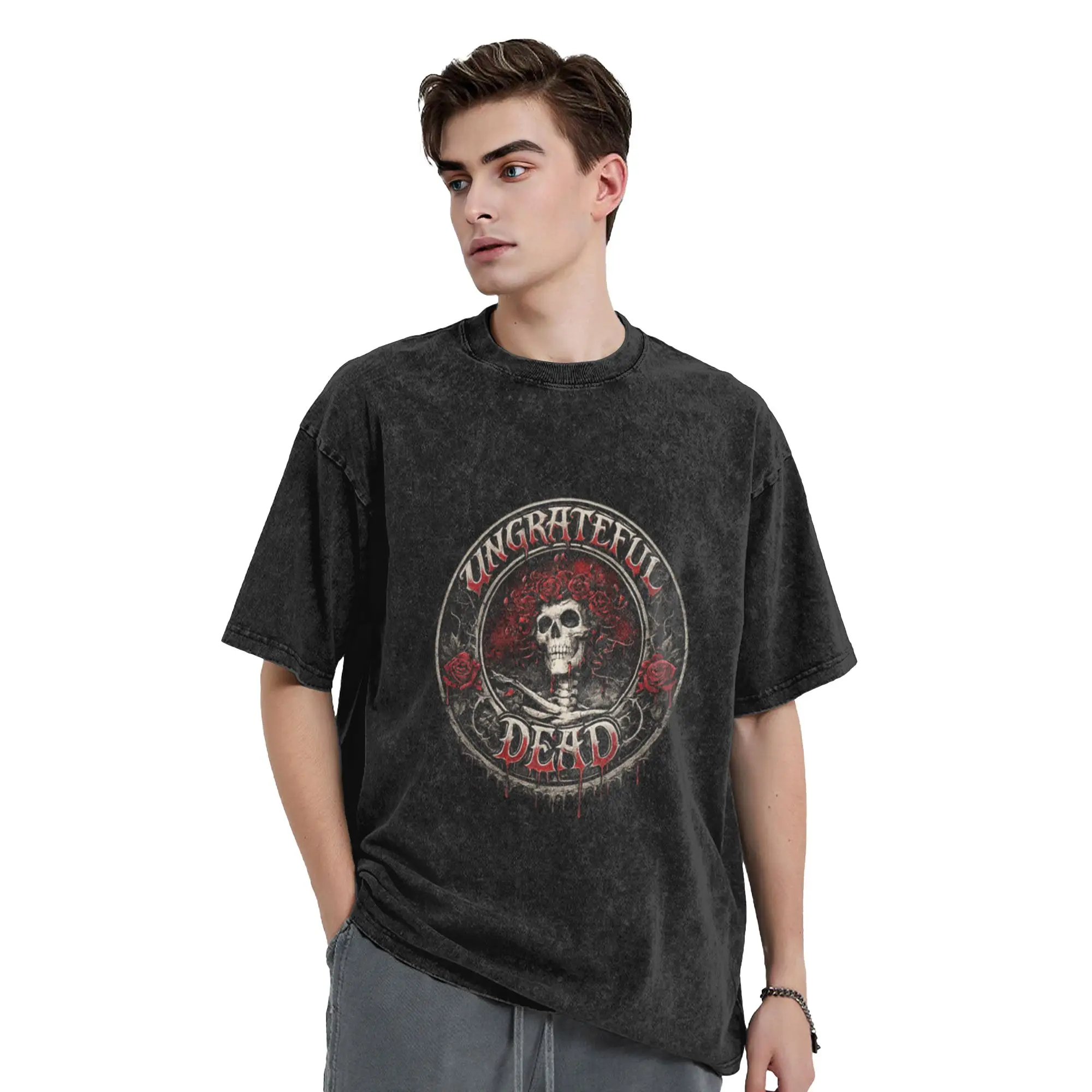 Ungrateful Dead Goth Vintage Skull Graphic Shirt for Dark Art Lovers A Washed T Shirt Men's Women's Oversized Cotton Tees Tops