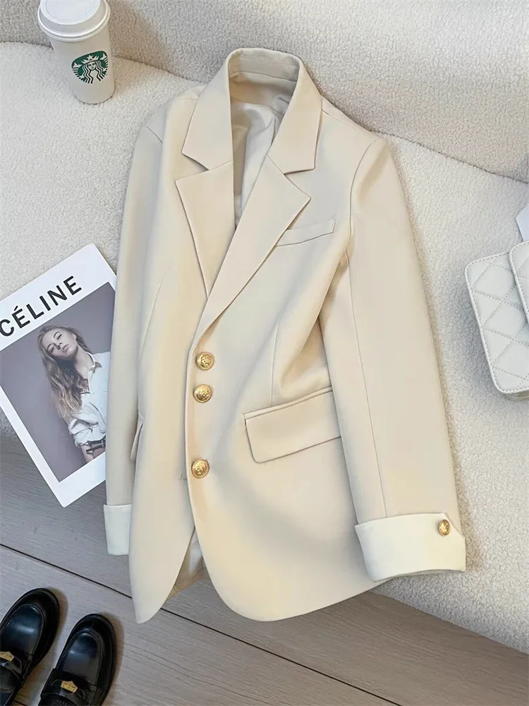 Blazer feminino de peito único entalhado, casaco casual feminino, jaquetas de manga comprida, roupas de escritório, monocromáticas, outono, inverno