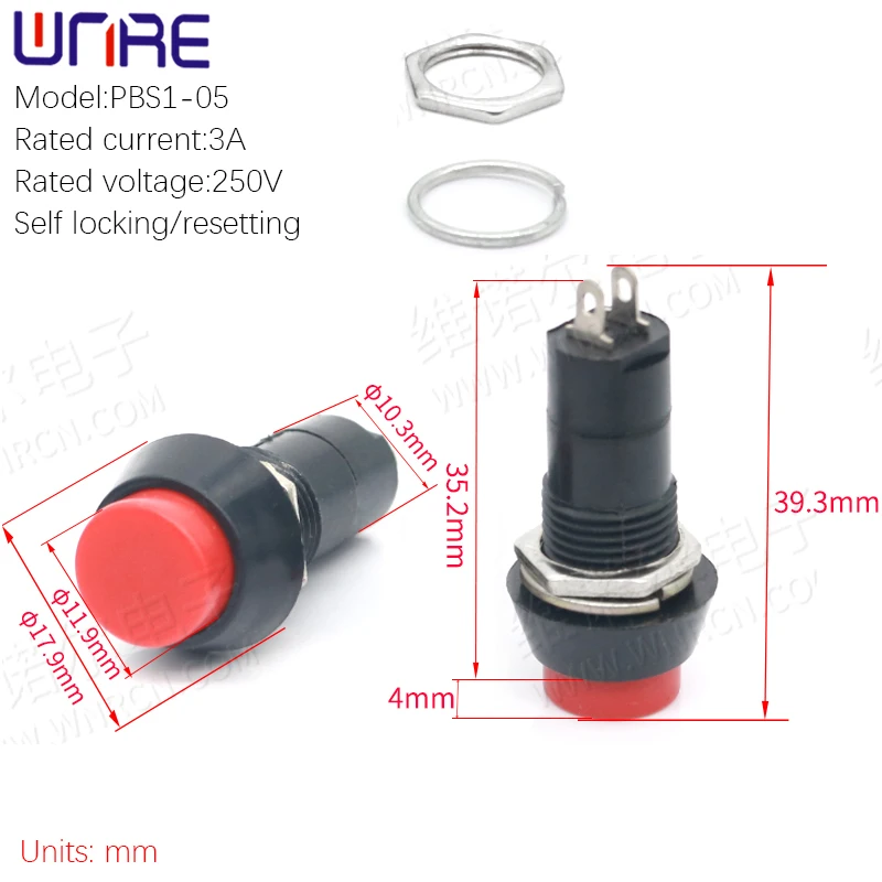 PBS1-05 Circular Small Self-locking/self Resetting Waterproof Button Switch 3A 250V Car Light Handle Horn Small Switch