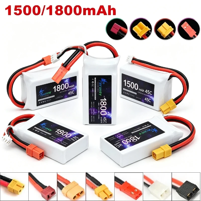 High Capacity 7.4V LIPO Battery 1500mAh 1800mah 45C 2S for RC Drone Helicopter Car FPV Boat with T JST XT30 XT60 Plug Hobby Batt