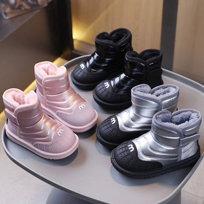 Children Shoes Antiskid Winter Boots for Children Soft Soled Winter Cotton Inserts Shoes Shiny Surface Girl Sneakers Botas Niña