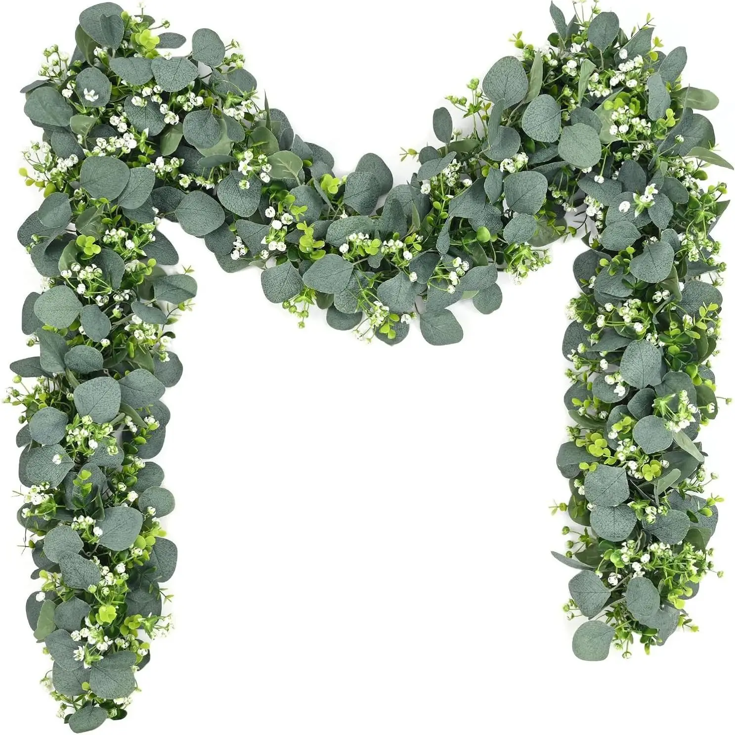 1Pcs Artificial Eucalyptus Leaves Greenery Garland Faux Plant Spring Vine With White Flowers Wedding Decoration Home Room Decor