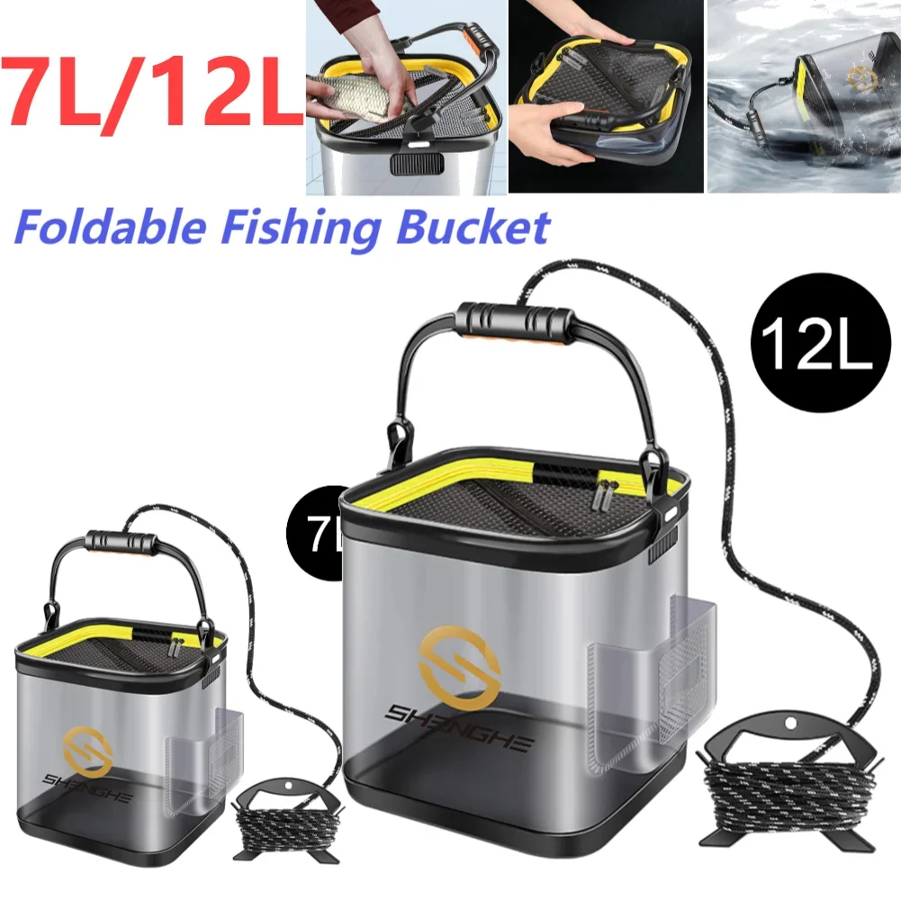 12L/7L Multifunction EVA Fishing Bag Box Folding Live Fish Bucket Water Container Bags Fishing Tackle Storage Case Accessories