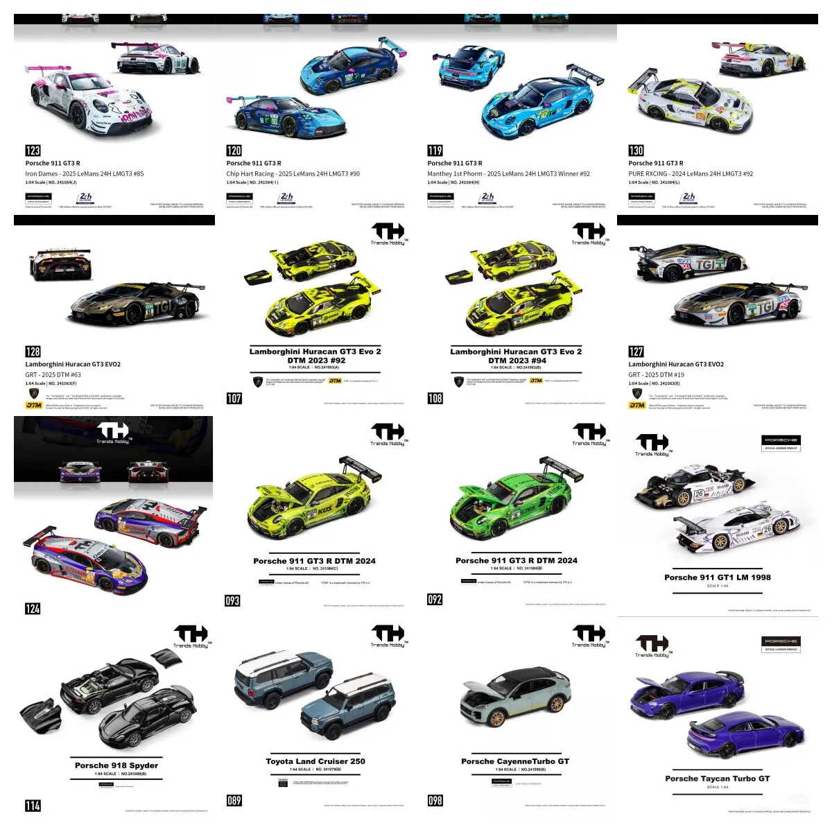 TH 1/64 Porsche 911 GT3 R LeMans 24H 2025 Lamborghini Huracan GT3 EVO2 DTM Car Alloy Diecast Metal Model Kids Toys Boys