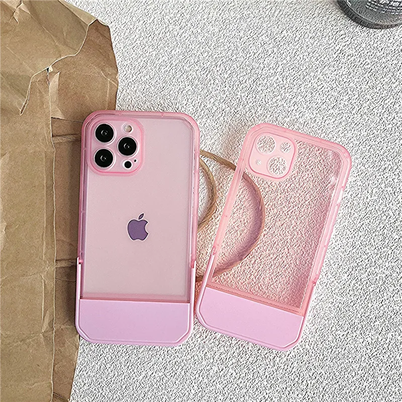 Luxury Holder Stand Bracket Transparent Phone Case For iPhone 11 12 13 14 15 16 Pro Max  X XS XR 7 8 Plus Clear Silicone Cover